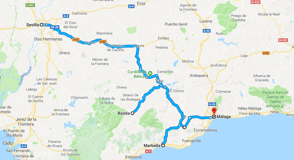 Rondreis Andalusië route